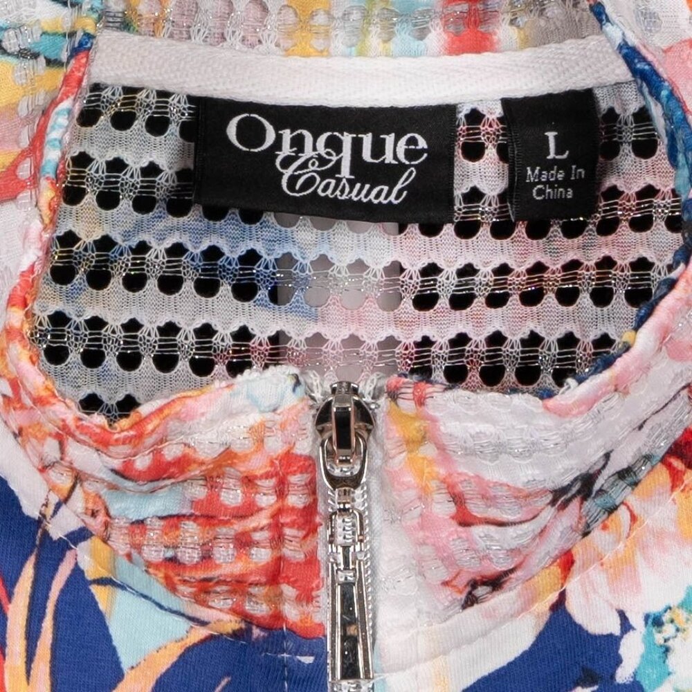 Onque Casual Floral Jacket L Womens Zip Mesh Back 3/4 Sleeves Bright Spring - Picture 5 of 6